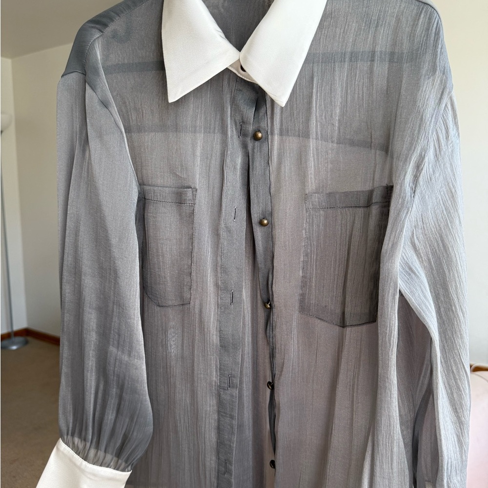 Commense Sheer Gray and White Blouse